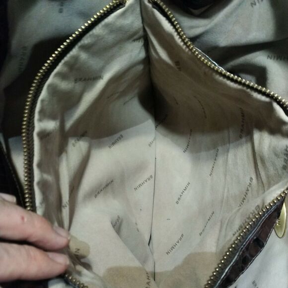 BRAHMIN Brown XL CROC Embossed Leather Shoulder Handbag Tote HOBO - Picture 10 of 12